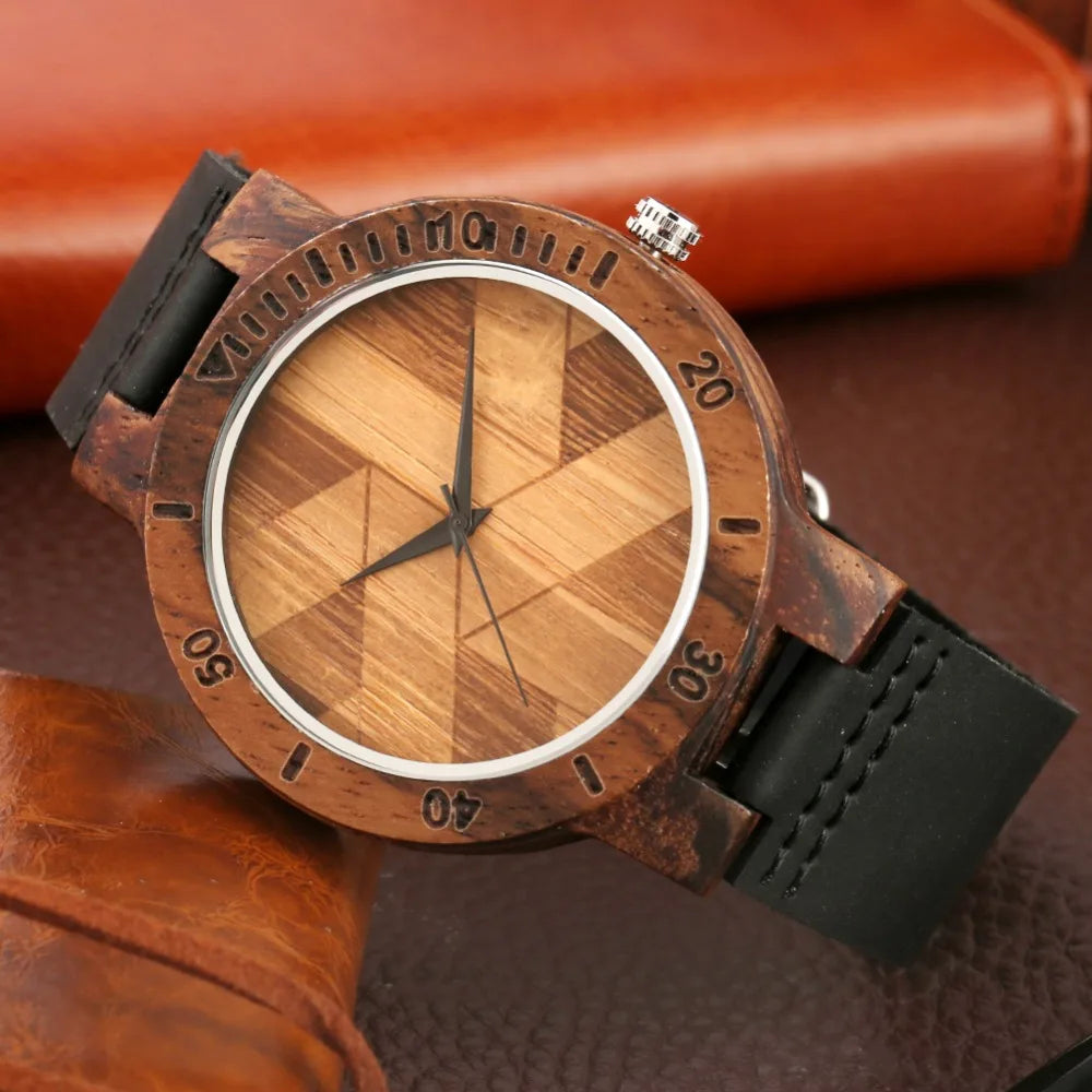 Couple Watch Unique Irregular Geometric Cut Design Men's Wooden Quartz Watches Women Dress Clock Retro Wristwatch Relojes Hombre