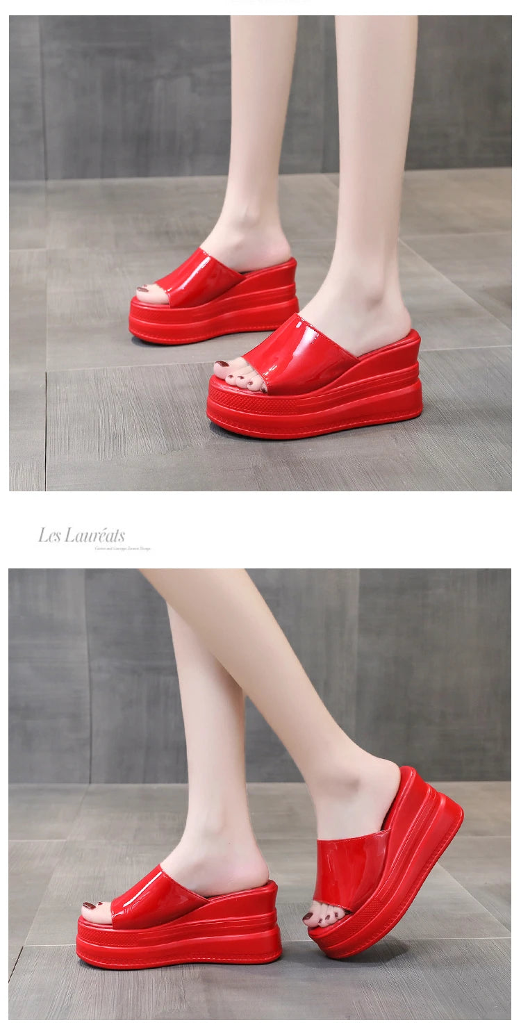 Women Slippers Female Shoes Rubber Beach Slippers For Women Ladies High Platform Flip Flops Red Slides New Summer Shoes Woman