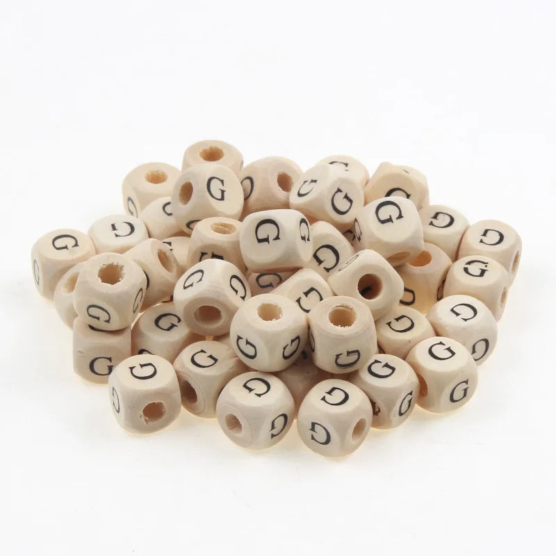 Natural Wooden 50pcs10mm Square Letter Beads Handmade Making Fashion Jewelry Gasket Beads DIY Wooden Bead Carfts Letter Optional
