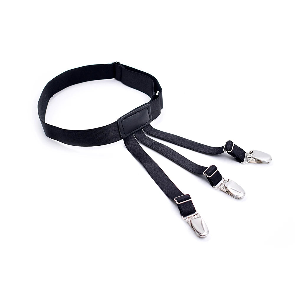 Men's Shirt Stays Adjustable Elastic Shirt Tuckers Garters Shirt Holders with Non-Slip Locking Clamps for Police Military-Black