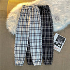 Pants Women New Bunch of feet Fashion Loose Black Plaid Summer Harajuku Students Streetwear Harem Long Trousers Womens Chic