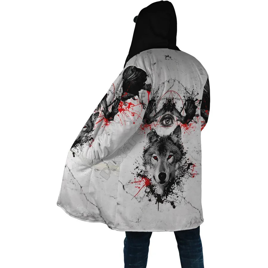 Winter Men For Women Hooded Cloak Darkness Wolf Love Gets you Hurt 3D All Over Prined Fleece wind breaker Warm Hood Cloak