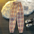Pants Women New Bunch of feet Fashion Loose Black Plaid Summer Harajuku Students Streetwear Harem Long Trousers Womens Chic