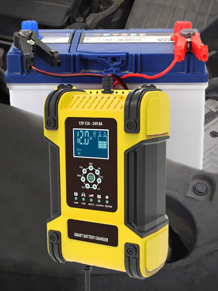 Car Battery Chargers 12A Large Power Full Automatic Smart Battery Chargers 12V 24V Battery Desulfator for Car Truck