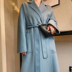 Winter Korean Popular High-end Water Corrugated Woolen Overcoat 2023 Fashion Long Bathrobe Style 100% Wool Jacket Coat Women