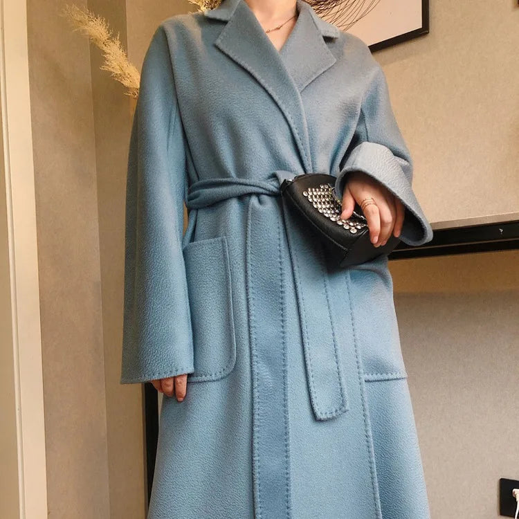 Winter Korean Popular High-end Water Corrugated Woolen Overcoat 2023 Fashion Long Bathrobe Style 100% Wool Jacket Coat Women