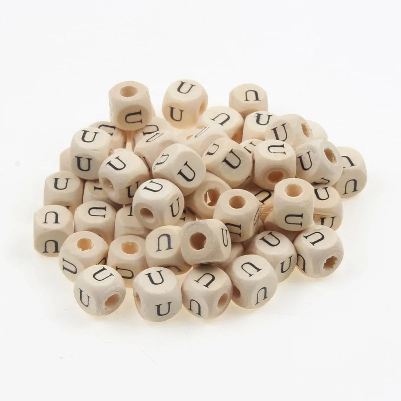 Natural Wooden 50pcs10mm Square Letter Beads Handmade Making Fashion Jewelry Gasket Beads DIY Wooden Bead Carfts Letter Optional
