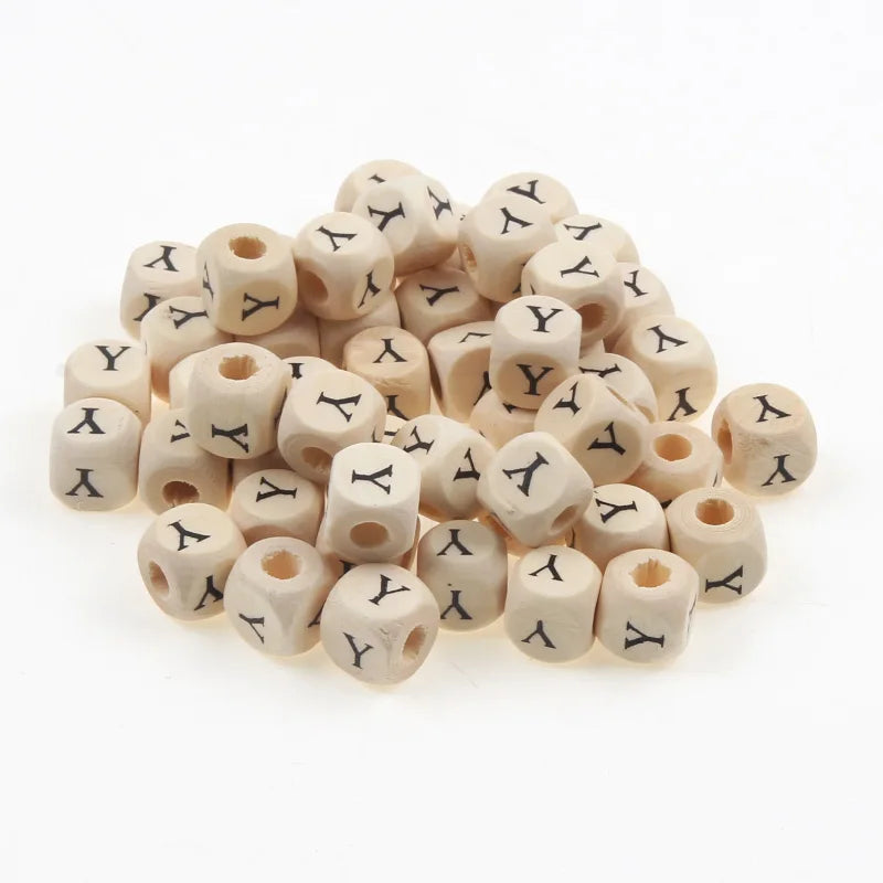 Natural Wooden 50pcs10mm Square Letter Beads Handmade Making Fashion Jewelry Gasket Beads DIY Wooden Bead Carfts Letter Optional