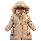 Winter Girls Jacket,Warm Thick Cotton Coat,Fashion Fur Hooded Children's Outerwear,Hairballs Zipper Elastic Waistband Coats