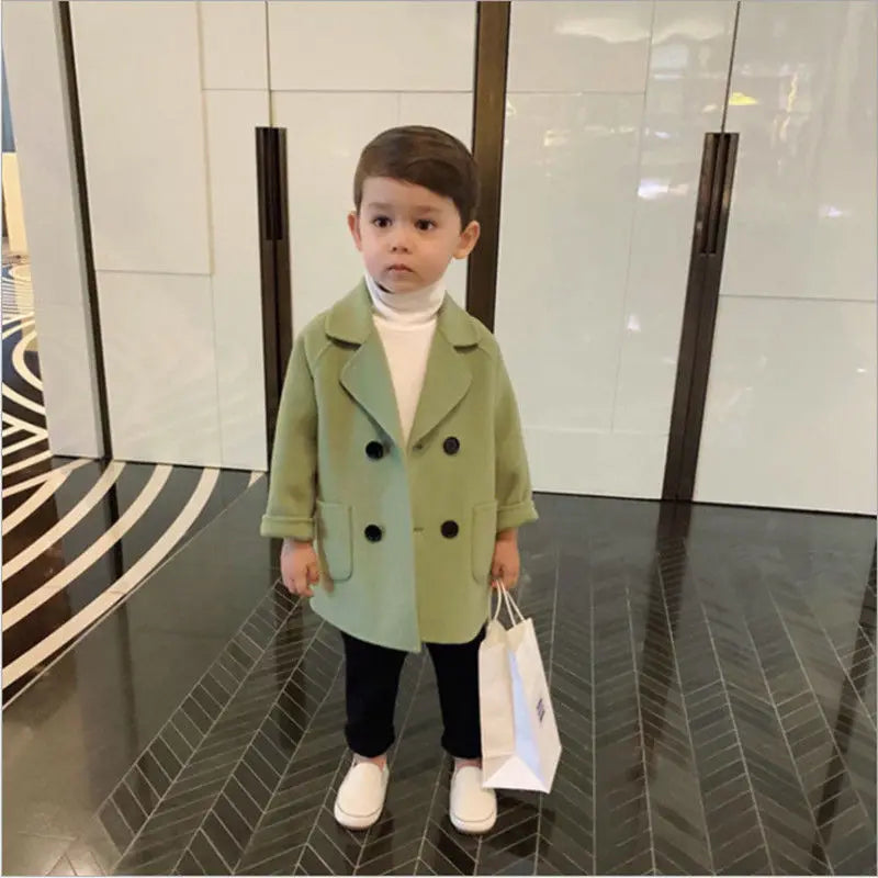 Winter Grid Jackets Boys girls Woolen Double-breasted Baby Boy Trench Coat Lapel Kids Outerwear Coats Wool Coat Winter Overcoat