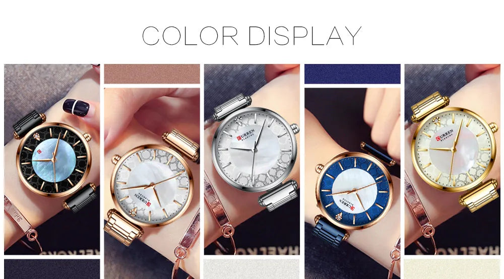 Watches for Women Luxury Brand CURREN Elegant Thin Quartz Wristwatch with Stainless Steel Simple Female Clock