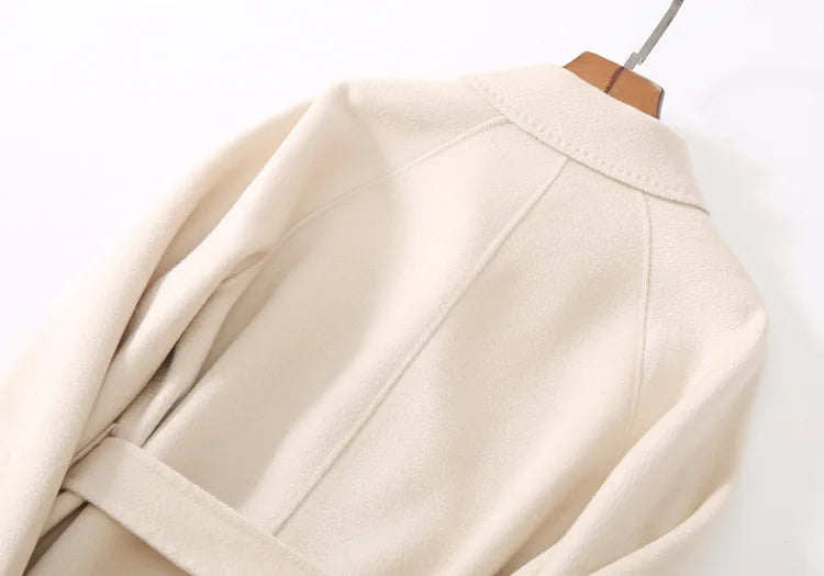 Winter Korean Popular High-end Water Corrugated Woolen Overcoat 2023 Fashion Long Bathrobe Style 100% Wool Jacket Coat Women