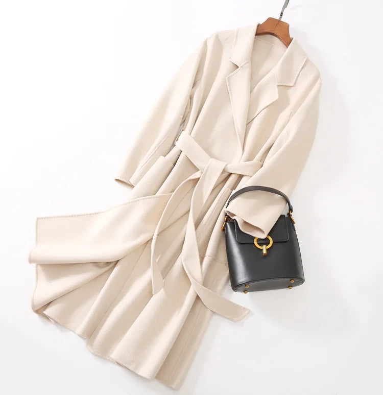 Winter Korean Popular High-end Water Corrugated Woolen Overcoat 2023 Fashion Long Bathrobe Style 100% Wool Jacket Coat Women