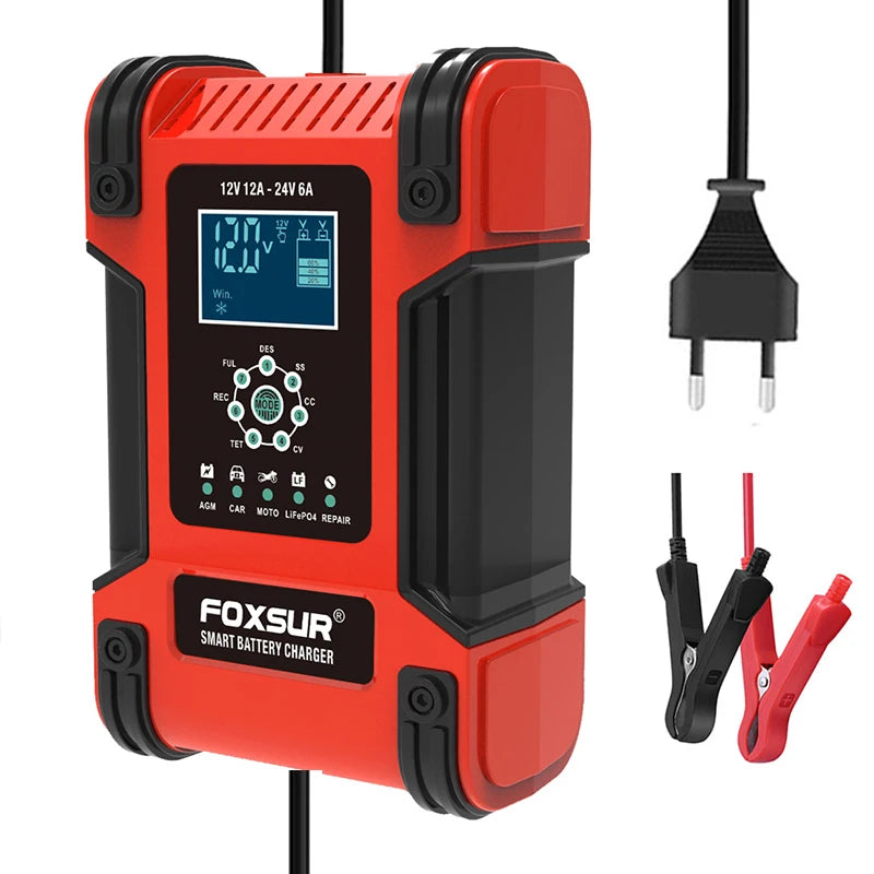 Car Battery Chargers 12A Large Power Full Automatic Smart Battery Chargers 12V 24V Battery Desulfator for Car Truck