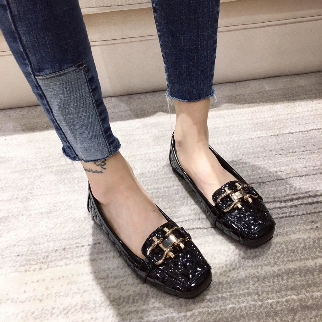 Woman's Flats Casuales for Female Soft Bottom Comfortable Square Head Single Shoes White Black Red Ladies Spring Autumn Loafers