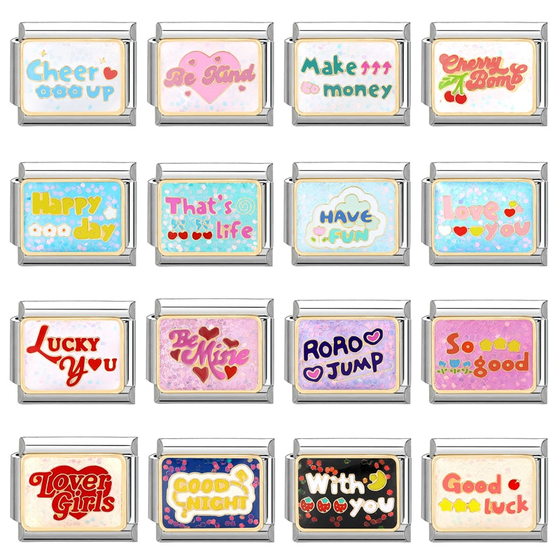 Y2K Charm Cherry Blessings Skirt Balloon Italian Charm Links Fit 9mm Bracelet Stainless Steel DIY Jewelry Making Birthday Gift