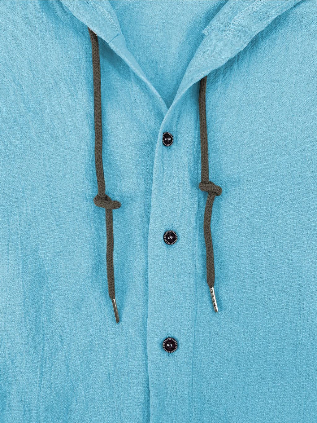 Summer Men's Linen Shirt Solid Streetwear Long Sleeve Hoodie Cardigan Clothing For Men Button Tops Casual Loose Men Hooded Shirt