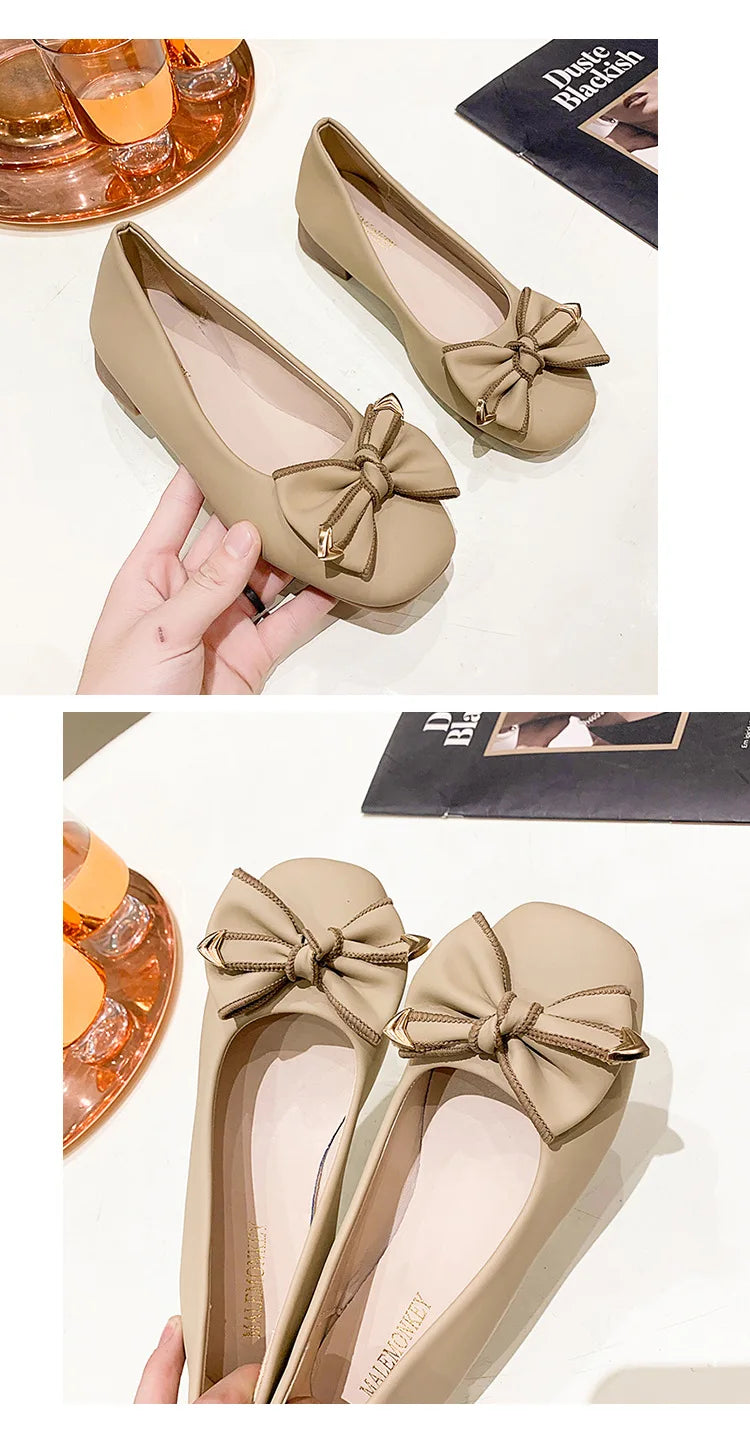 Women's 2025 Shallow Mouth Flats with Bow Soft Soled Summer Slope Heel Super Soft Lazy Shoes Low Cut Comfort Ladies Flats