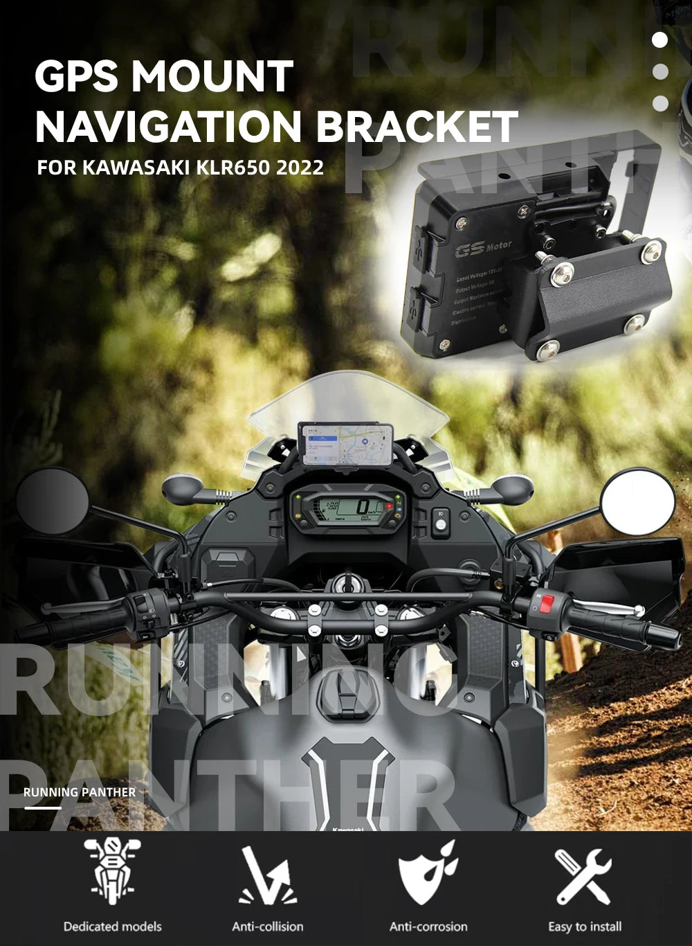 2022 New Motorcycle Accessories Mobile Phone Holder FOR KAWASAKI KLR650 KLR klr 650 Rechargeable mobile phone navigation stand