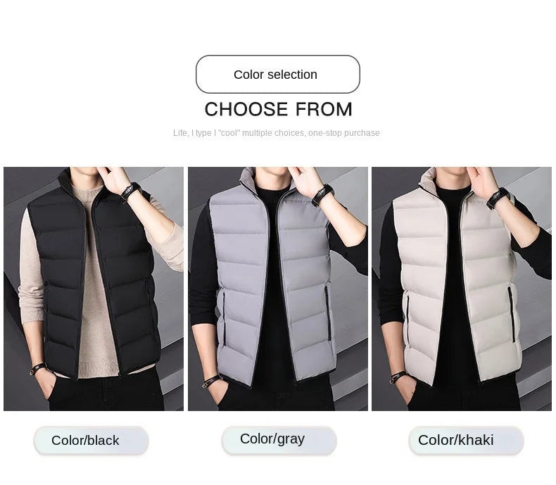 Autumn Winter Warm Vest Standing Collar Windproof Simple Solid Color Thin High Trend All Quality Fabric Comfortable Breathable