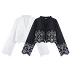 Embroidered Blouse Top Boho Chic Hawaiian Summer Vintage Ruffle Crop Shirts Female Elegant Women's Shirt Tops Woman 2025