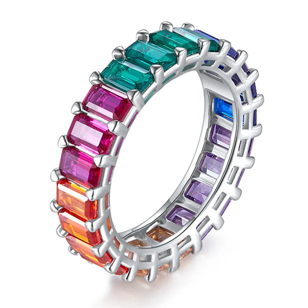 Wong Rain 925 Sterling Silver Emerald Cut 3*4 MM Lab Sapphire Gemstone Wedding Party Row Rings Fine Jewelry Band Gifts Wholesale