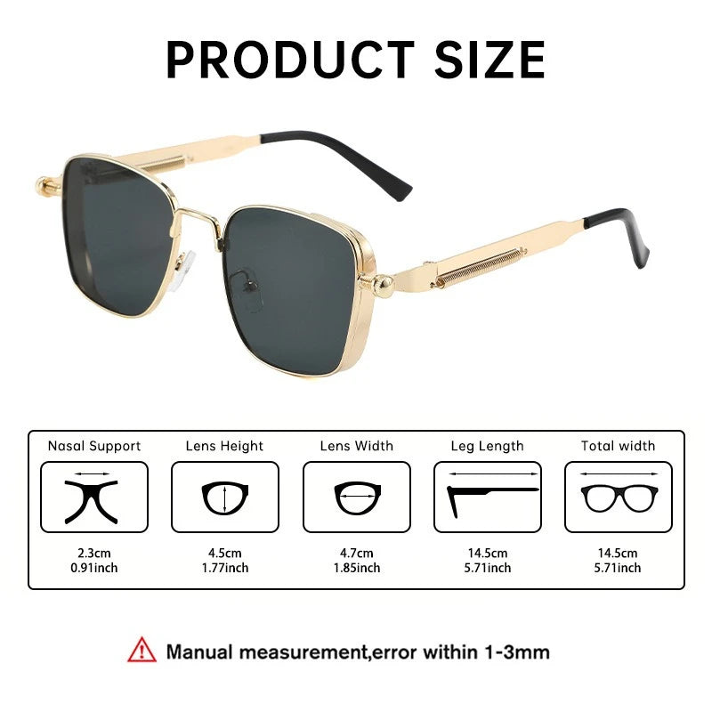 Men Driving Sunglasses Vintage Steampunk Square Sunglasses Metal Frame with Spring Hinges Women Eyepiece Trendy Driver Glasses