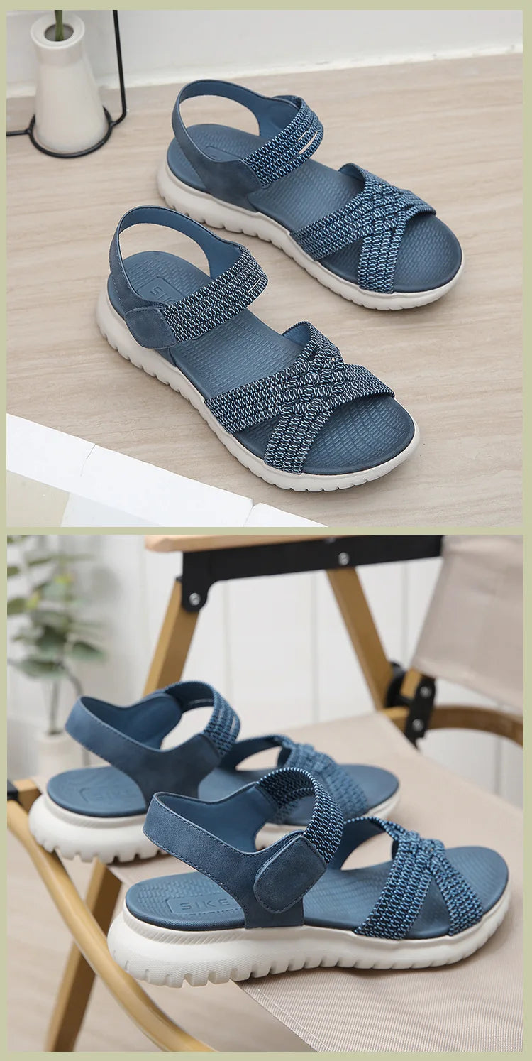 Women's Sandals Summer Casual Non-Slip PU Light Comfort Elastic Soft MD Platform Wedges High Heels Beach Shoes Woman