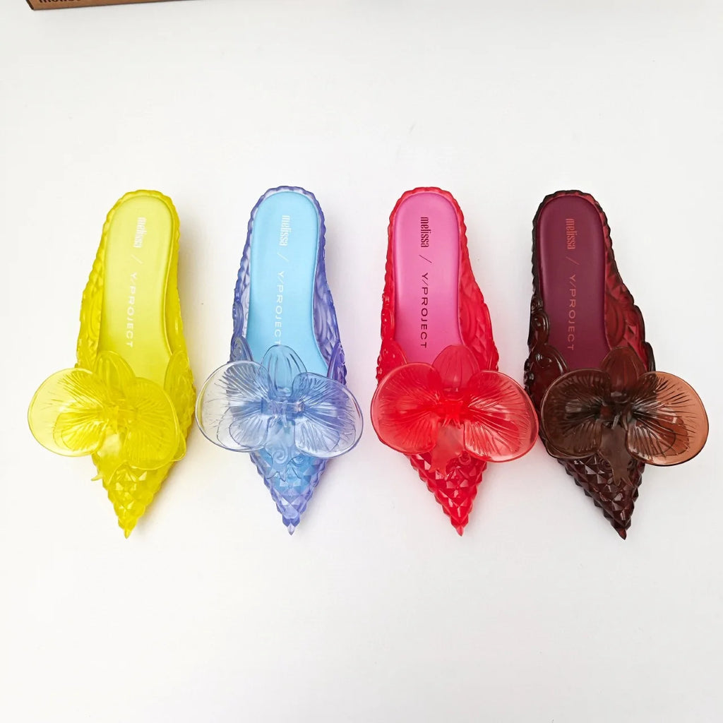 Women Sandals 2025 Spring Melissa Woman Slingback Shoes Fashion Ladies High Heels Elegant Med Heel Pointed Toe Slip on Sandal