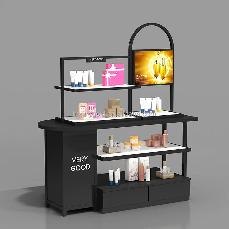 custom.Custom Logo Black Cosmetic Organizer Display Decorative Cosmetics Display Salon Shop Shelf Display Cosmetic