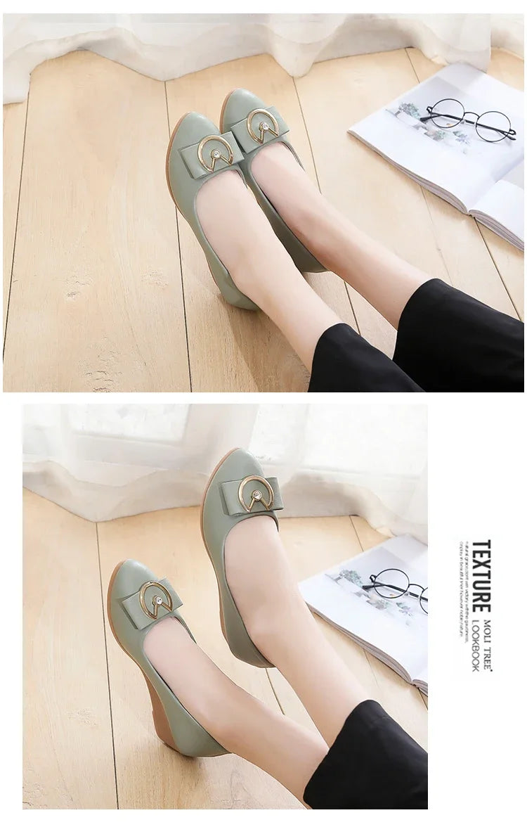 Flats Shoes Woman Foable Ballets Metal Buckle Bow Flats Lady Fall Shoes Girl Ballerina Dress Moccasin Rhinestone scintillation