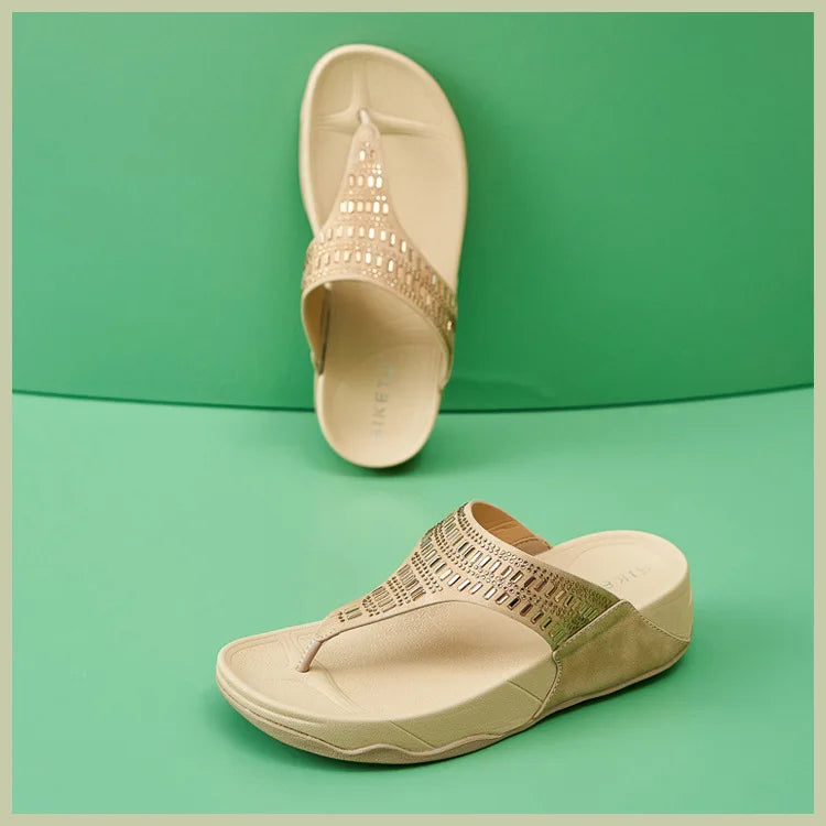 Women's Sandals Summer  Casual Non-Slip Suede  Diamond Soft Platform Wedge Flip Flop Walking Beach Slippers Shoes Woman