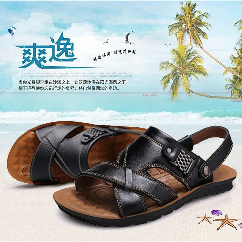 2024 New Men's Sandals Luxury Genuine Leather Men Shoes Casual Non-slip Beach Slippers Comfortable Open Toe Men Sandalias 38-47