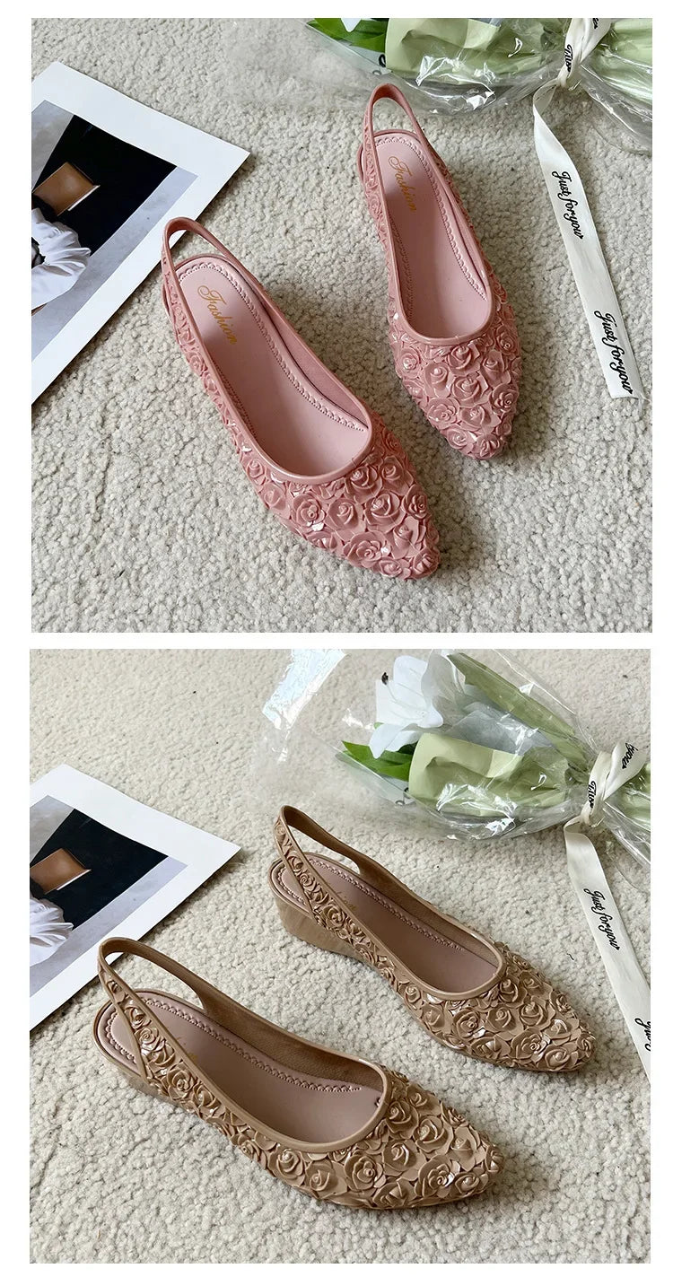 Women Sandals Soft Bottom Wedge Heels Single Shoes New Spring Summer Fashion Flower Sandalias Mujer Ladies Pointed Toe Sandals