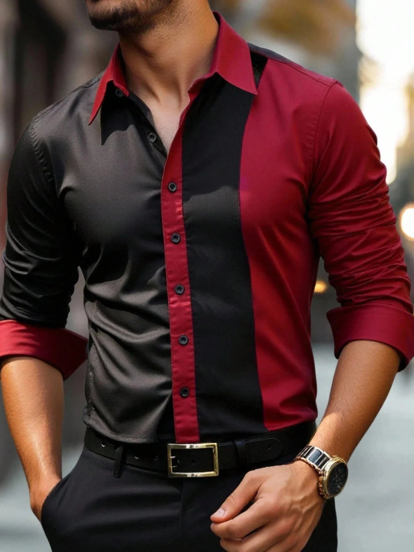 Men's Fashion Classic Business Casual Shirt Street Comfortable Long Sleeve Collar Single breasted Shirt Social Party Men's Shirt