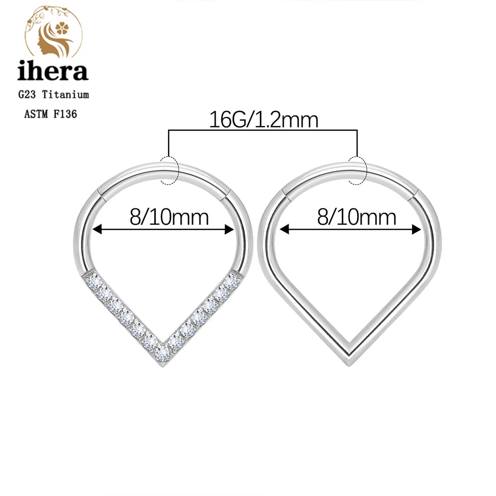 G23 Titanium F136 Water Drop Nose Septum Clicker Ring 16G CZ Hinged Segment Earring Ear Cartilage Daith Helix Piercing Jewelry