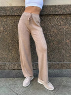 Black Knitted Pants Fashion Comfort Thick Warm Cashmere Women's Pants 2025 Autumn and Winter New Wide Leg Pants for Women