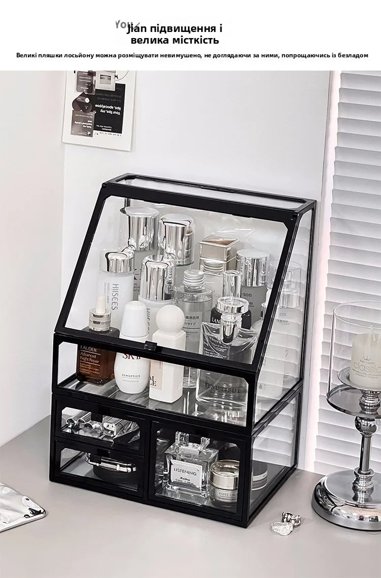 Transparent Cosmetic Storage Box Desktop High-End Dustproof Cover Carents eup Skincare Lipsti Organizer Box