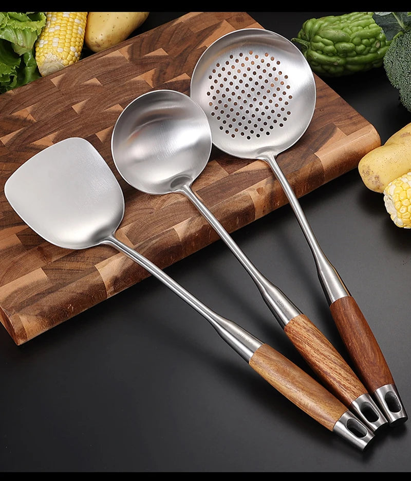 Kitchen Utensil Set 7 Piece 304 Stainless Steel Cookware Set Rosewood Handle Spatula Household Cooking Baking Tools