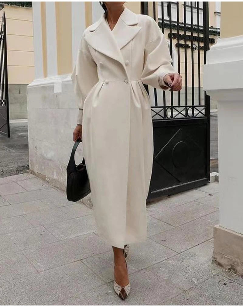 Winter Coat For Women Fashion Solid Loose Lapel Double Breasted Trench Vintage Long Sleeve Jackets Warm Thick Woman New In Coats