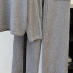 Pant Set Women Two Piece Sets Stand Collar Full Sleeve Knit Tops Wide Leg Long Pants Lace Up Elastic Waist Y2k Streetwear