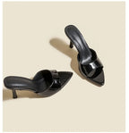 Women's Slippers 2025 New Summer Slim Heel Pointed Toe Worn with A Straight Drag Patent Leather High-heeled Slippers for Womens