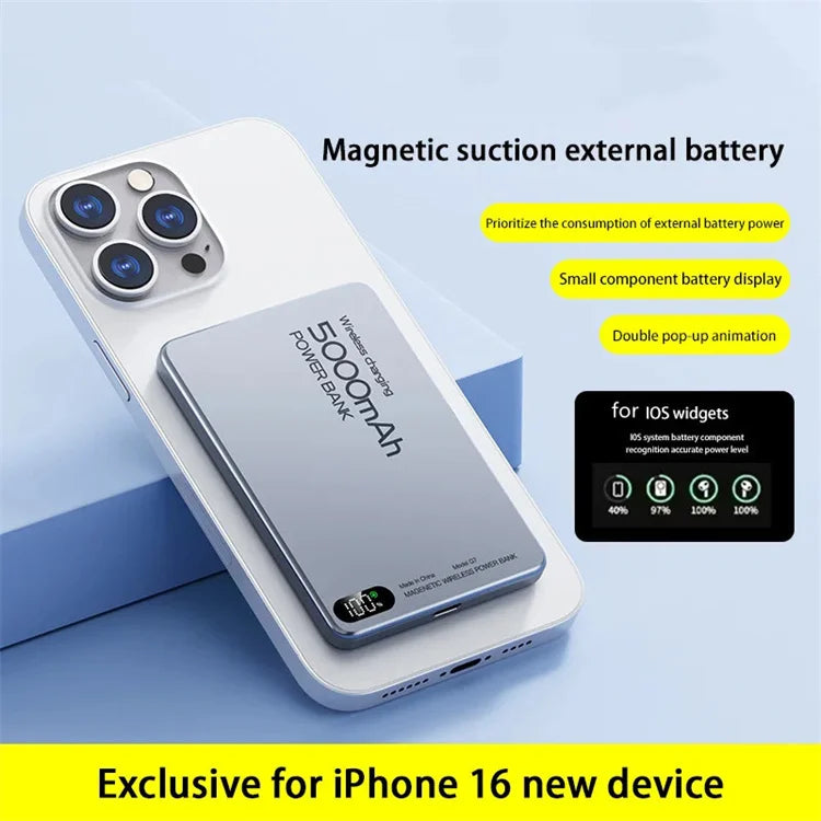 Magnetic Wireless Power Bank Qi2 Alloy Backup Battery PD20W Fast Charging For MagSafe External Battery Portable Charger