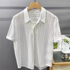 Men's Tops Hollow Short-sleeve Shirt Men Summer Thin Trendy Handsome French Light Luxury Drape Hawaiian Shirts