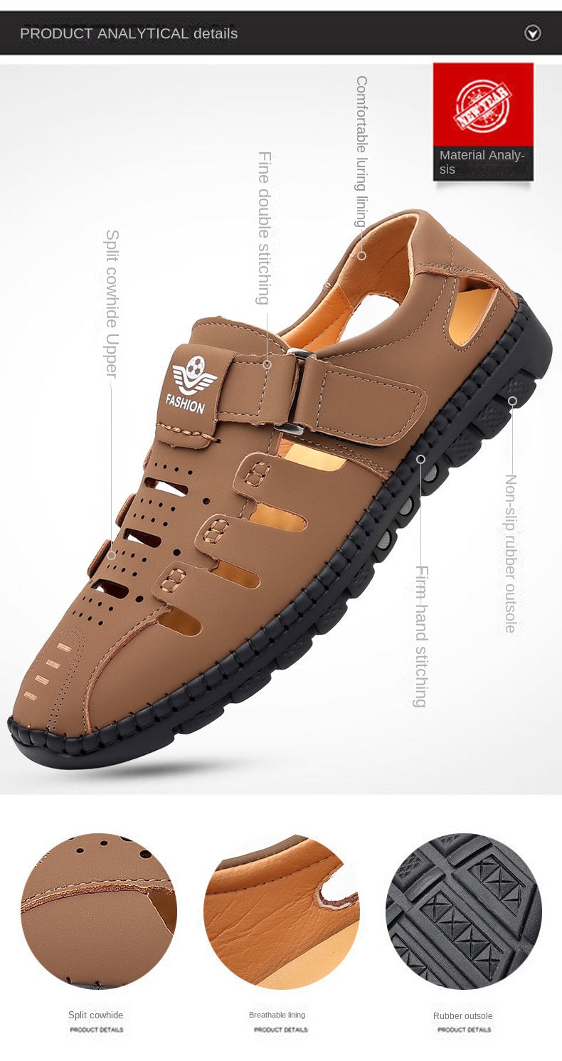 Men's Summer Sandals Comfortable Outdoor Breathable Casual Shoes 2023 Summer Beach Shoes Flat Business Genuine Leather Sandals