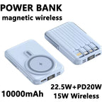 Wireless magnetic power bank 22.5W super fast charging 10000mAh suitable for watches, mobile power banks, lightweight and thin