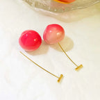 2025 New Fashion Pink Cherry Pendant Earrings For Women Kpop Sweet Lovely Acrylic Resin Fruit Long Drop Earrings Jewelry