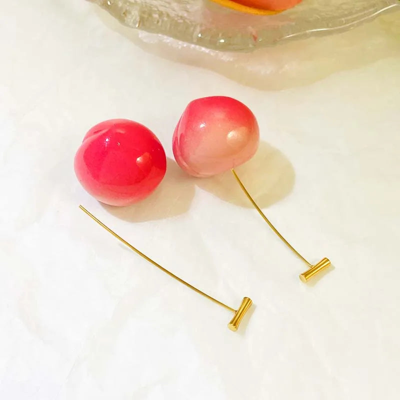2025 New Fashion Pink Cherry Pendant Earrings For Women Kpop Sweet Lovely Acrylic Resin Fruit Long Drop Earrings Jewelry