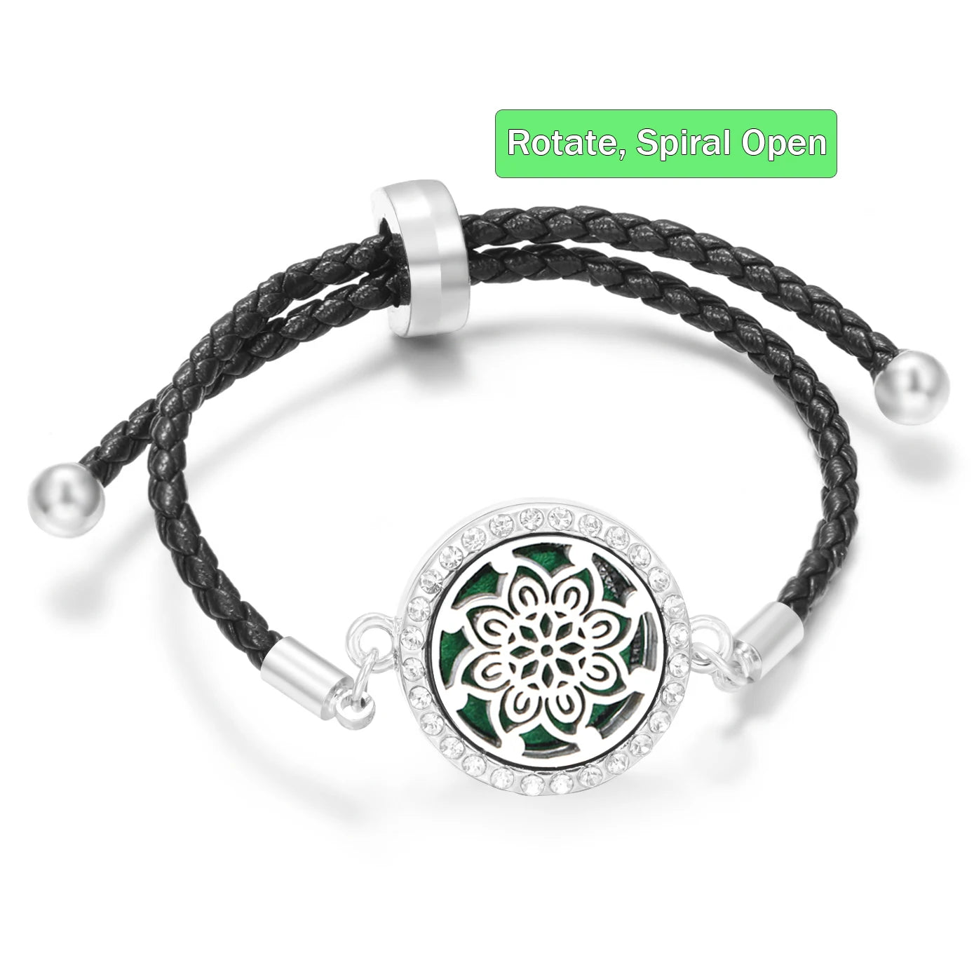 Aromatherapy Diffuser Flowers Rose Women Leather Perfume Bangle Essential Oil Locket Spiral Open Rhinestones Bracelet Jewelry
