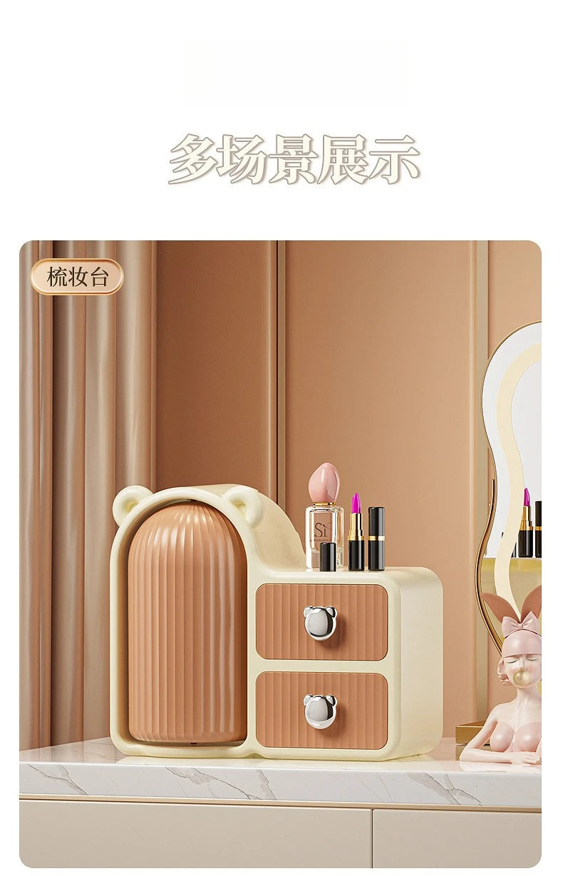 Rotating makeup storage box, desktop organizer, dust-proof cosmetic box, drawer-style cosmetic storage box